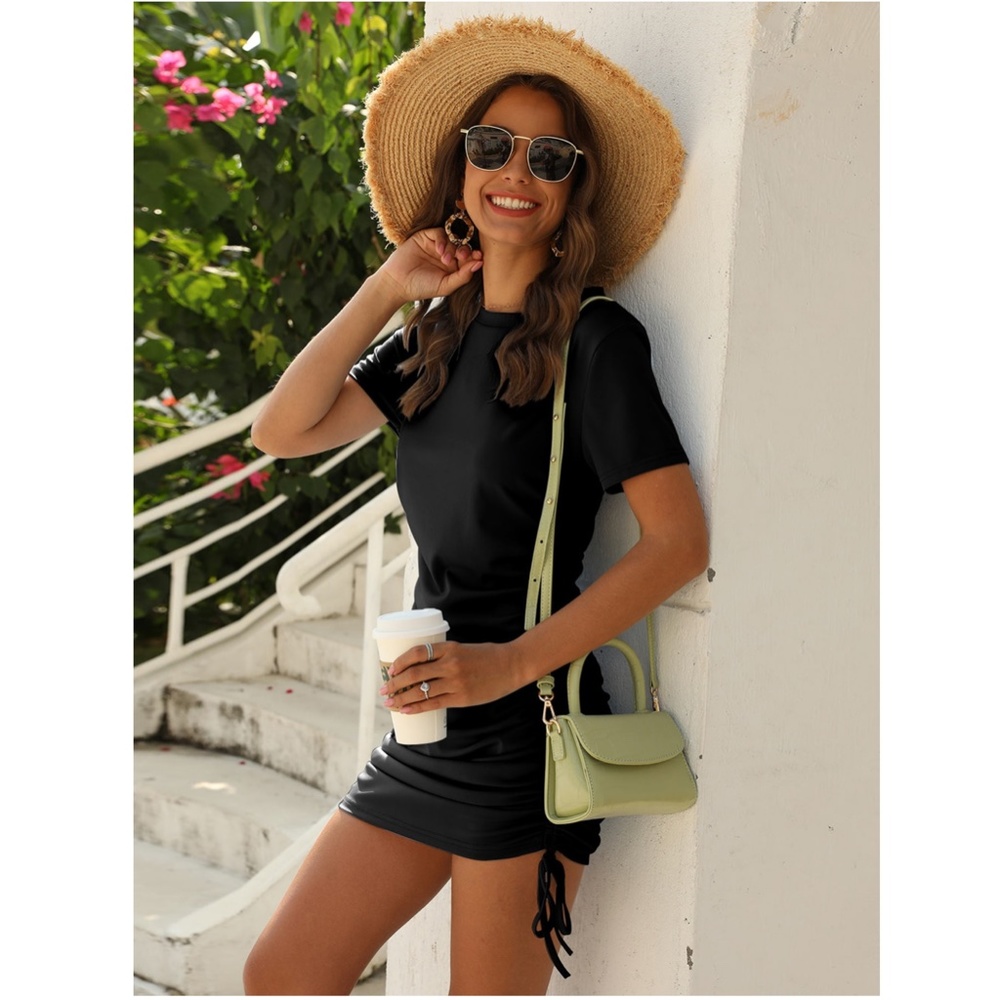 Black Drawstring Tee Dress Mini - Picture 6 of 8